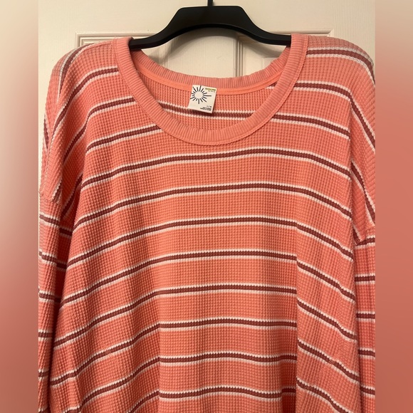 Offline by Aerie Striped Pink Long Sleeve Waffle Top - Picture 3 of 5